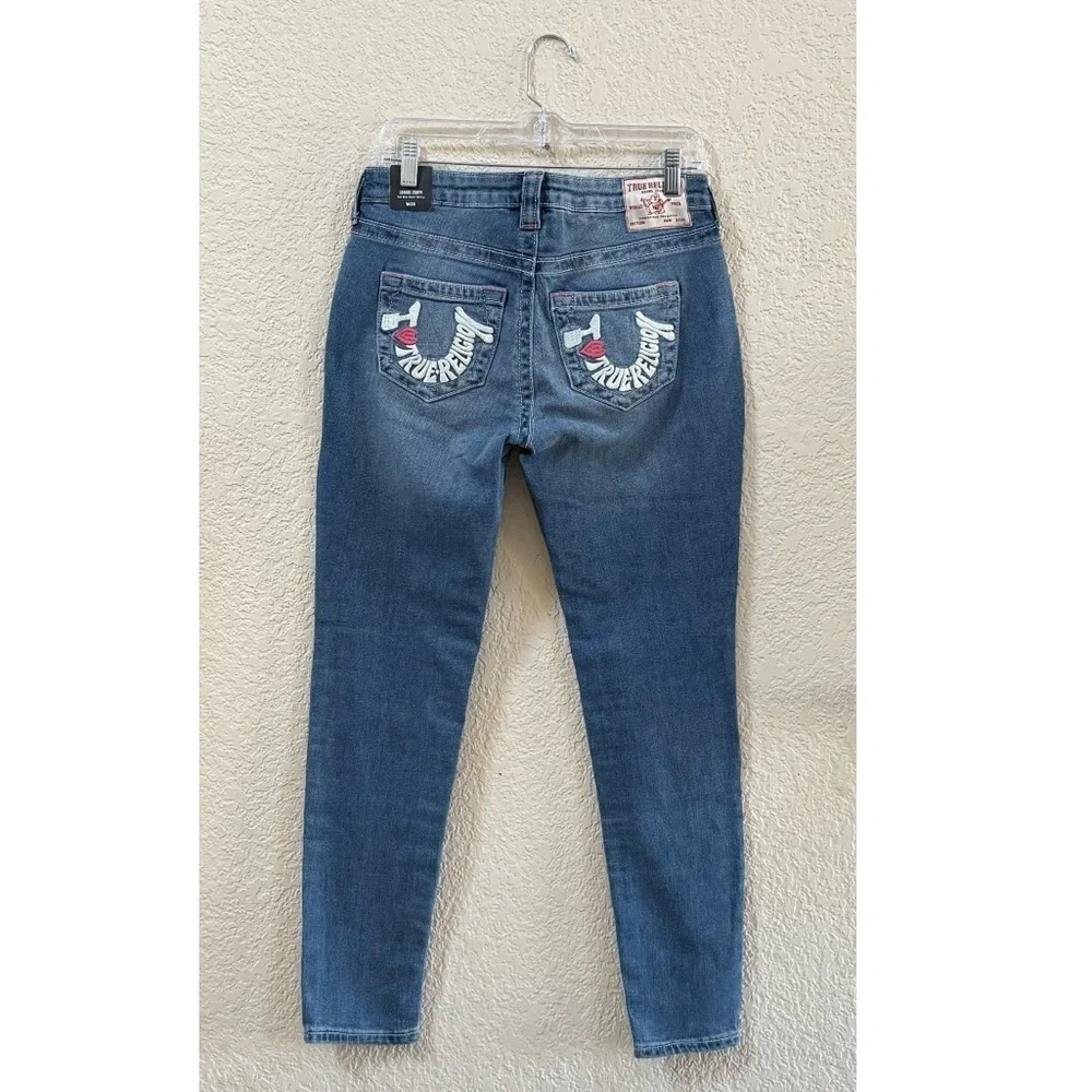 True Religion Jeans Jennie Curvy Mid Rise Super Skinny Embroidered Pockets 29